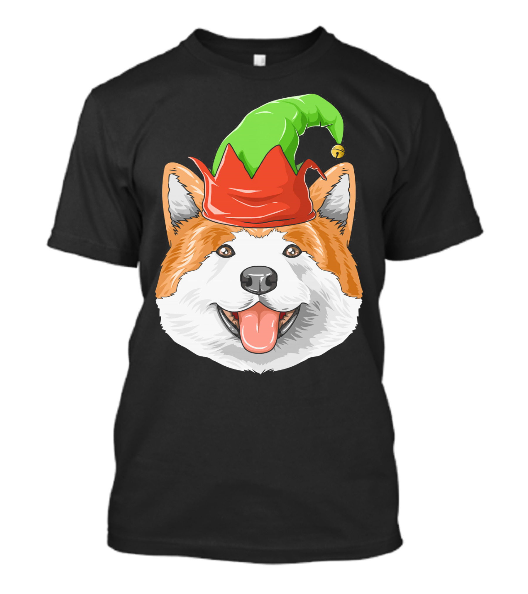 Akita Dog In Festive Elf Hat Christmas T-Shirt