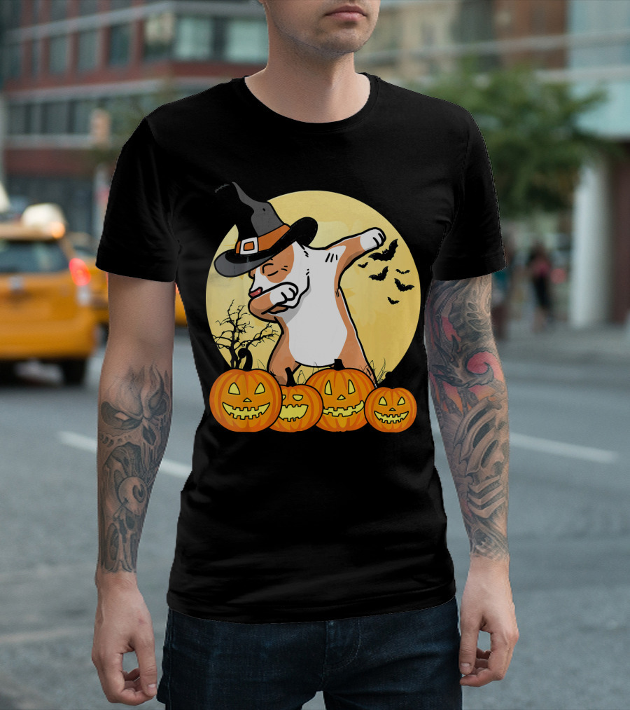 Dabbing Pit Bull Witch Hat Pumpkin Dance Halloween Dog T-Shirt