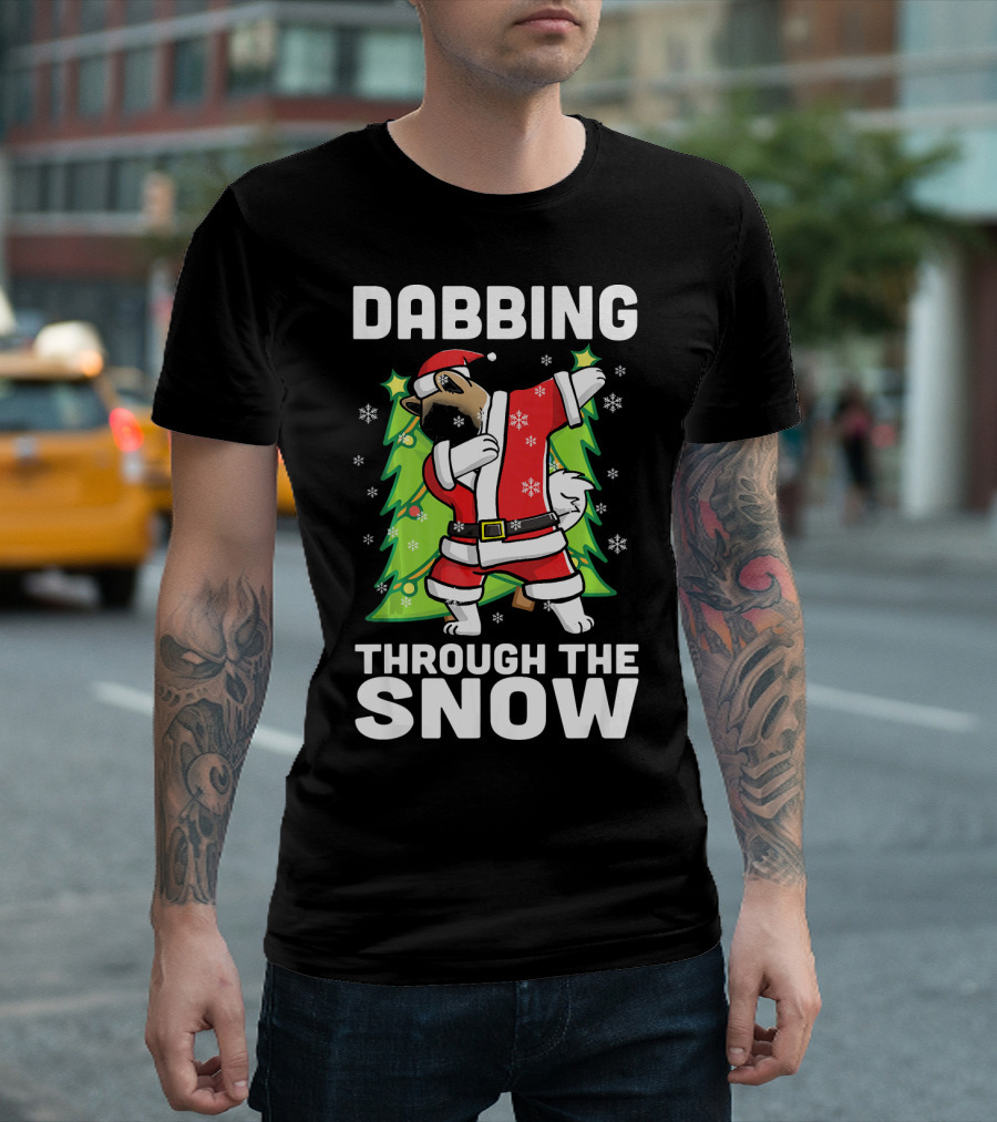 Dabbing Through The Snow Akita Funny Dog Christmas Tree Santa Suit T-Shirt