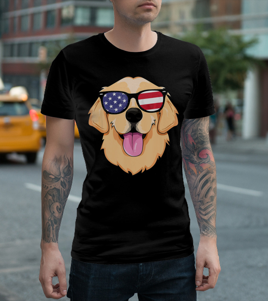 American Golden Retriever USA Dog Sunglasses Patriotic T-Shirt