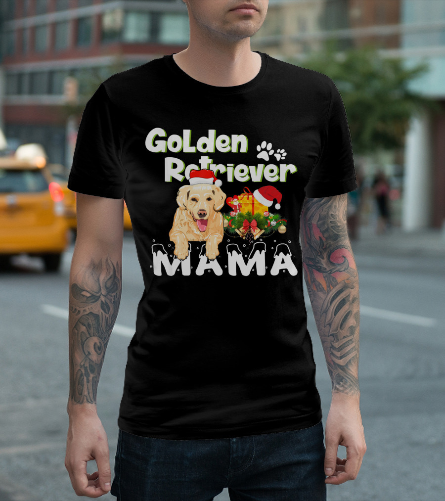 GoLden Retriever Christmas Mama Holiday with Santa Hat and Gifts T-Shirt