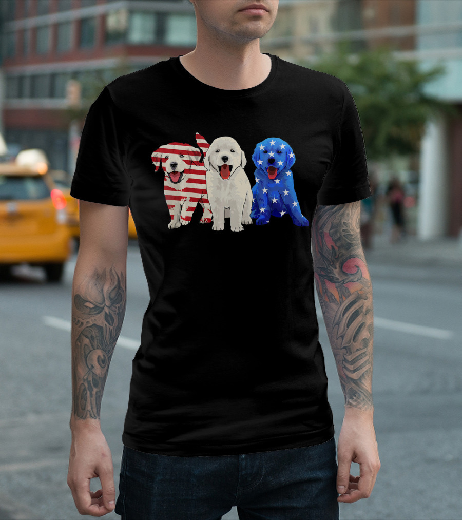 Golden Retriever Puppies with American Flag Colors USA Dog T-Shirt