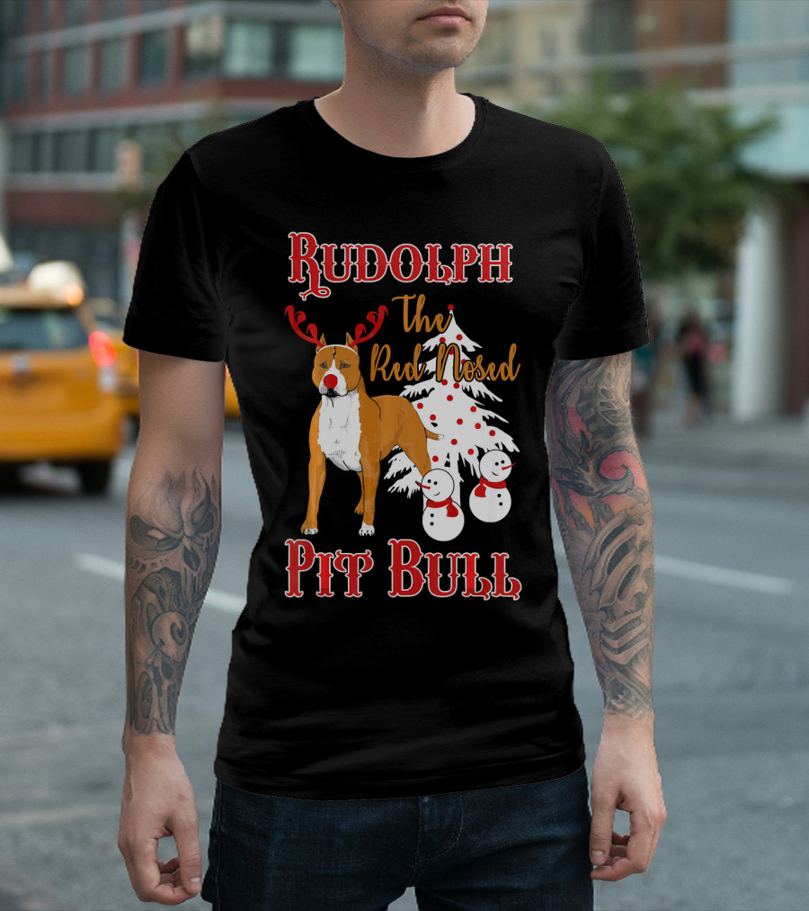 Rudolph The Red Nosed Pit Bull Christmas T-Shirt