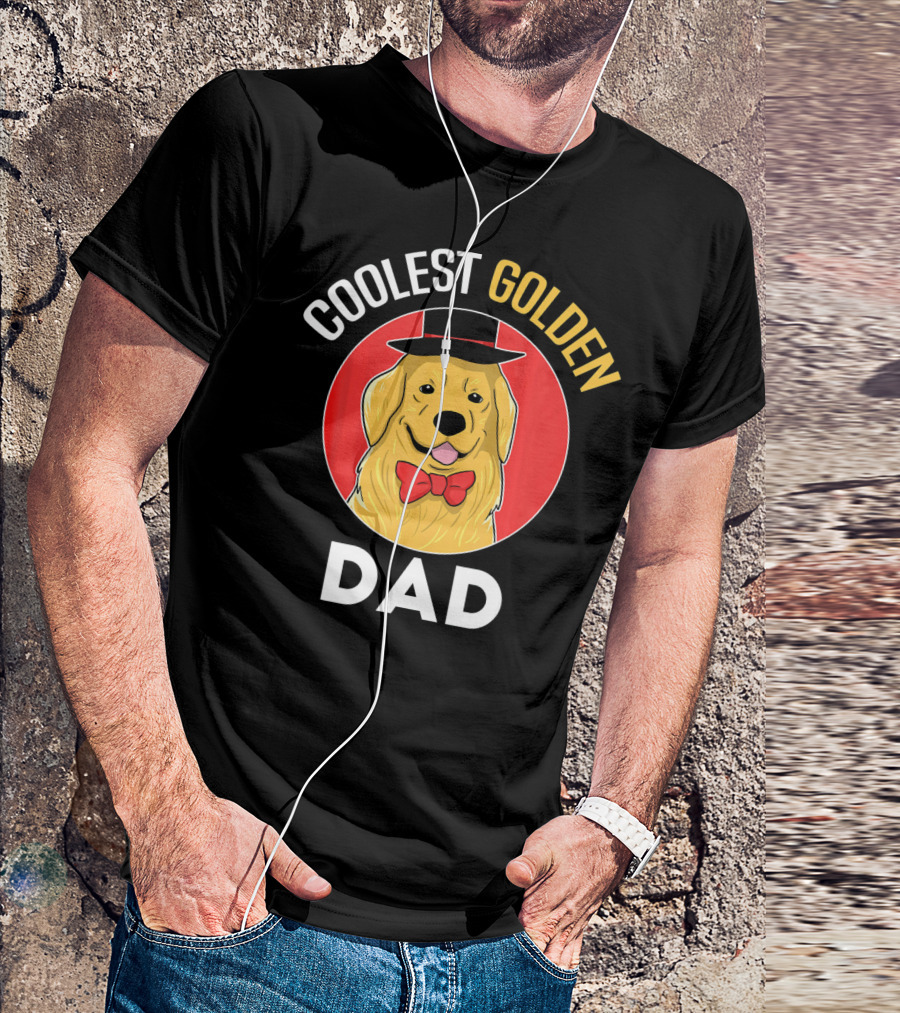 Coolest Golden Retriever Dad Bow Tie Top Hat T-Shirt