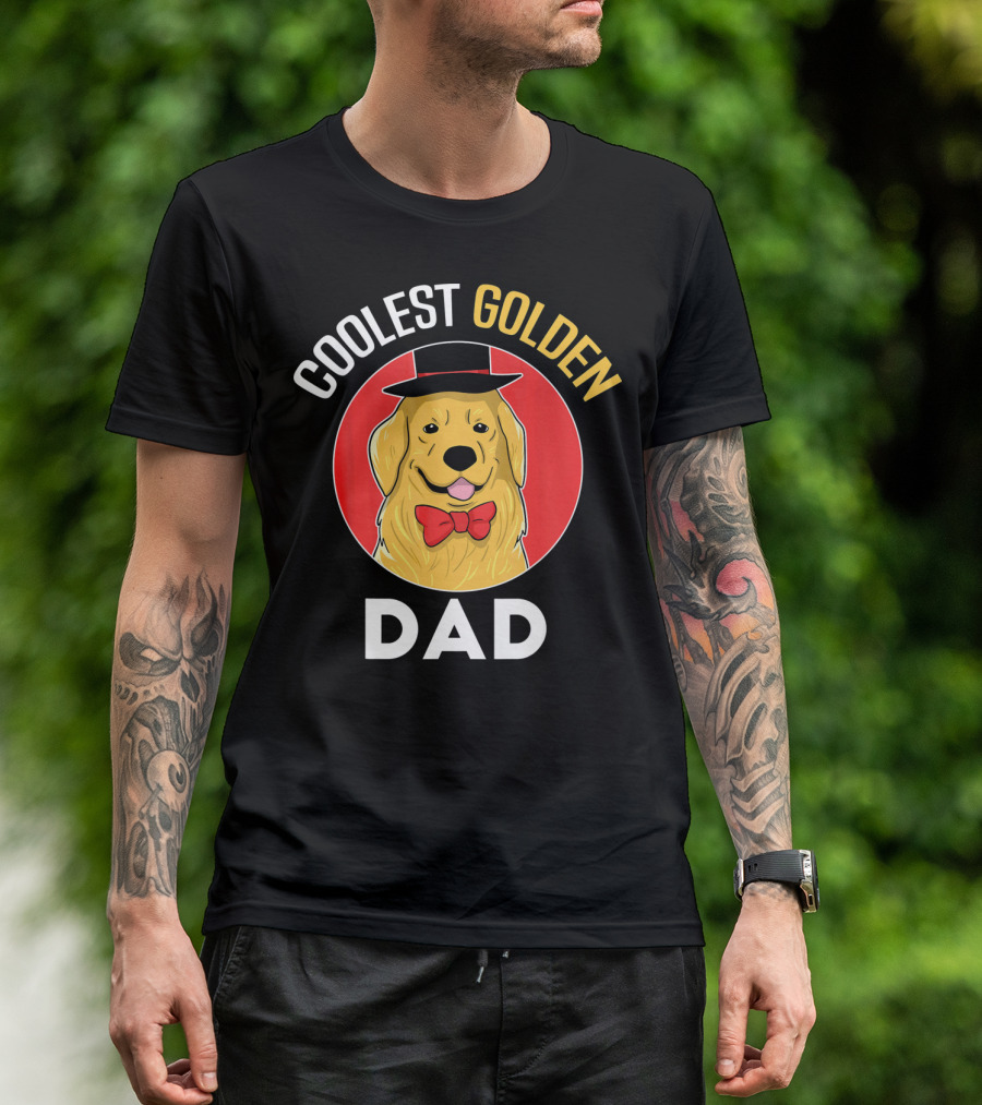 Coolest Golden Retriever Dad Bow Tie Top Hat T-Shirt