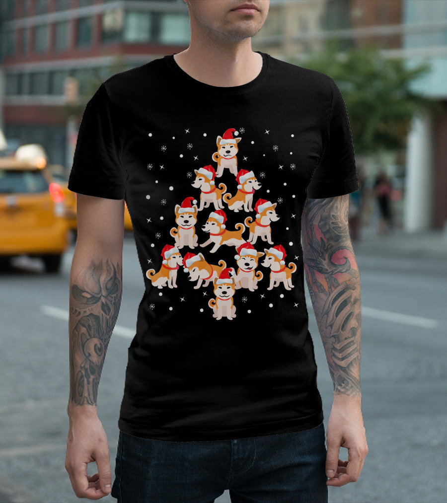 Akita Dogs Christmas Tree Holiday Matching Family Fun T-Shirt