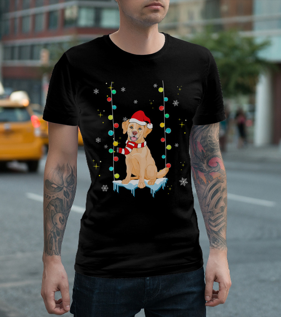 Cute Labrador Retriever Dog Christmas Lights Snowflakes Santa Hat T-Shirt