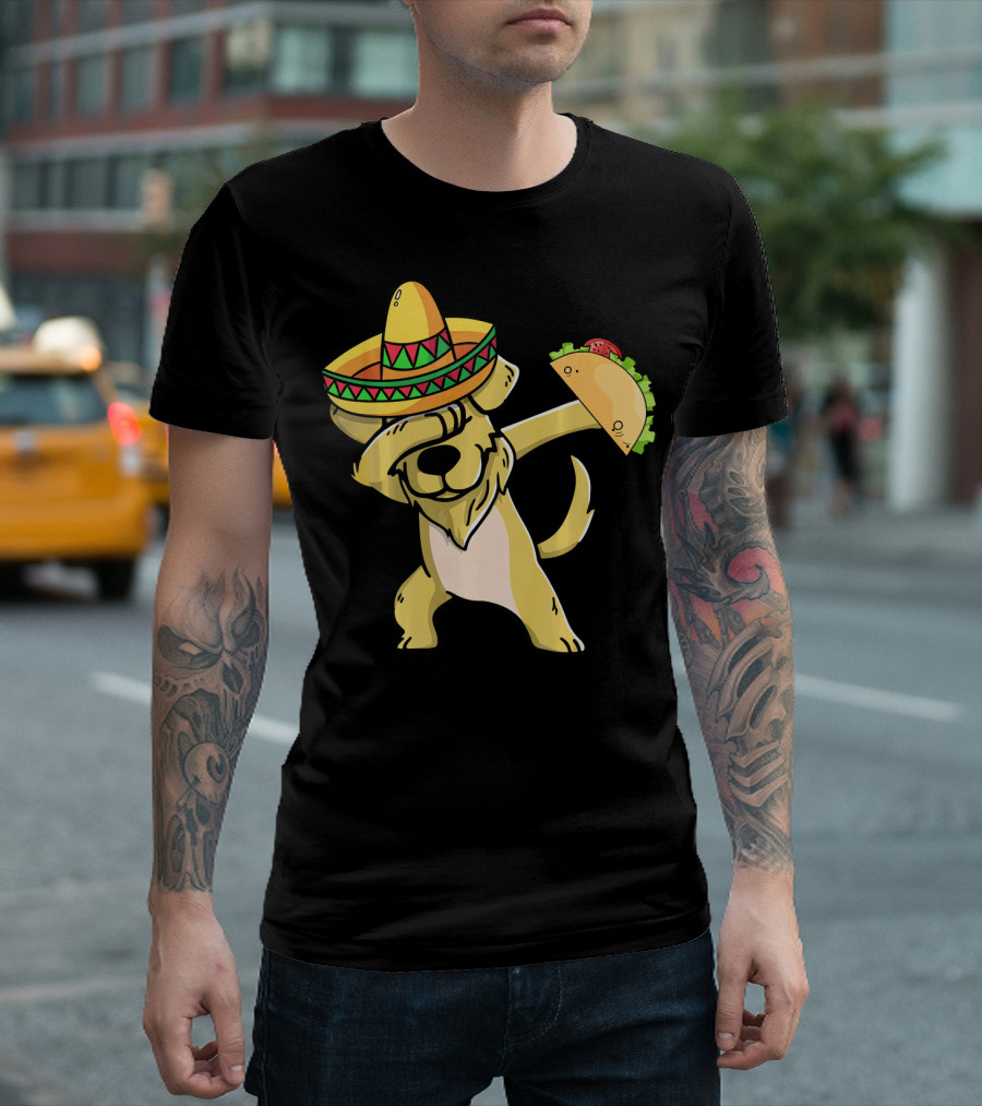 Dabbing Golden Retriever with Sombrero and Taco for Cinco de Mayo T-Shirt
