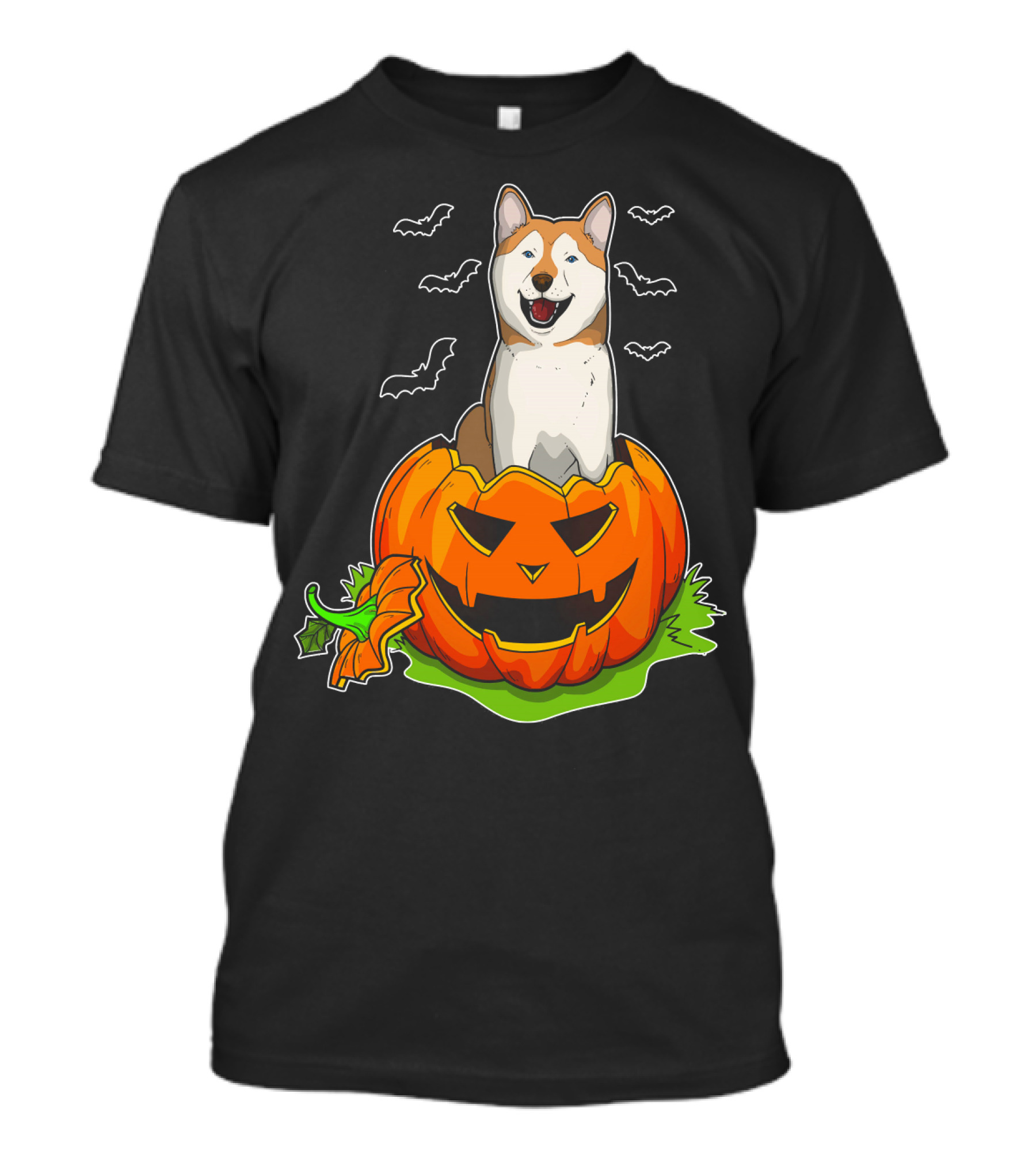 Halloween Akita Dog Lovers Pumpkin Grunge With Bats And Jack-o'-Lantern T-Shirt