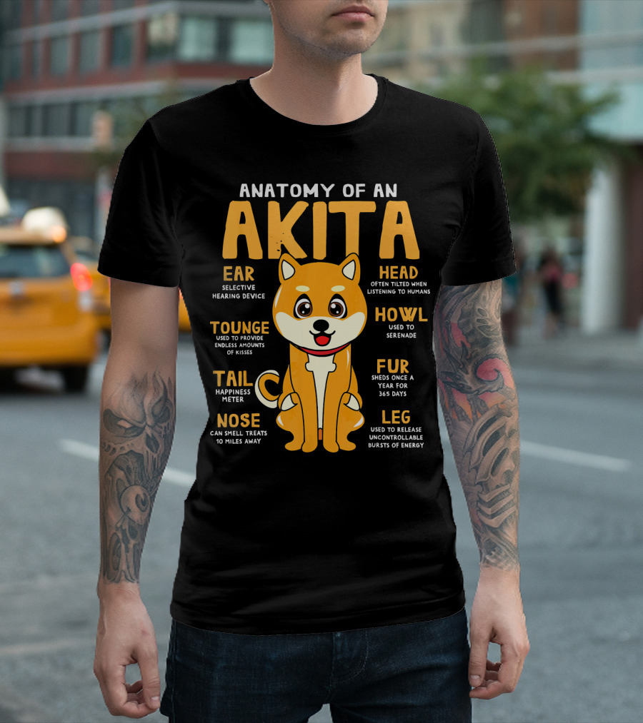 Anatomy of an Akita Ear Nose Tounge Tail Head Howl Fur Leg T-Shirt