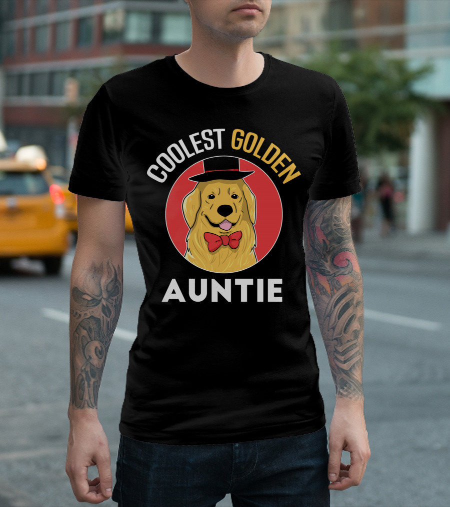 Coolest Golden Auntie Golden Retriever in Hat and Bow Tie T-Shirt