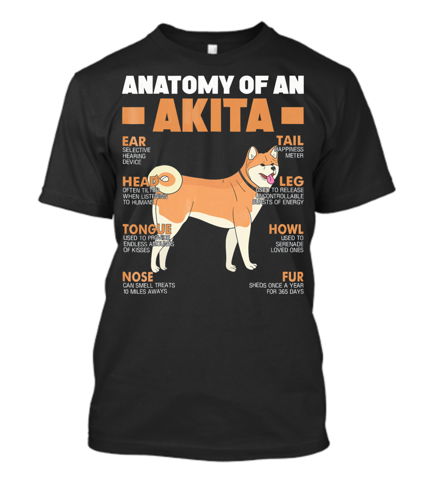 Anatomy Of An Akita Ear Tail Head Leg Tongue Howl Nose Fur T-Shirt
