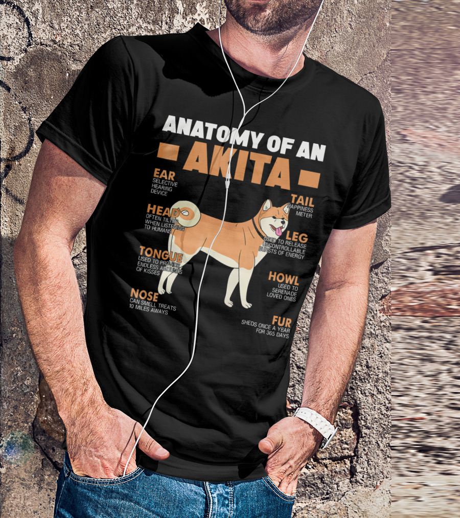Anatomy Of An Akita Ear Tail Head Leg Tongue Howl Nose Fur T-Shirt