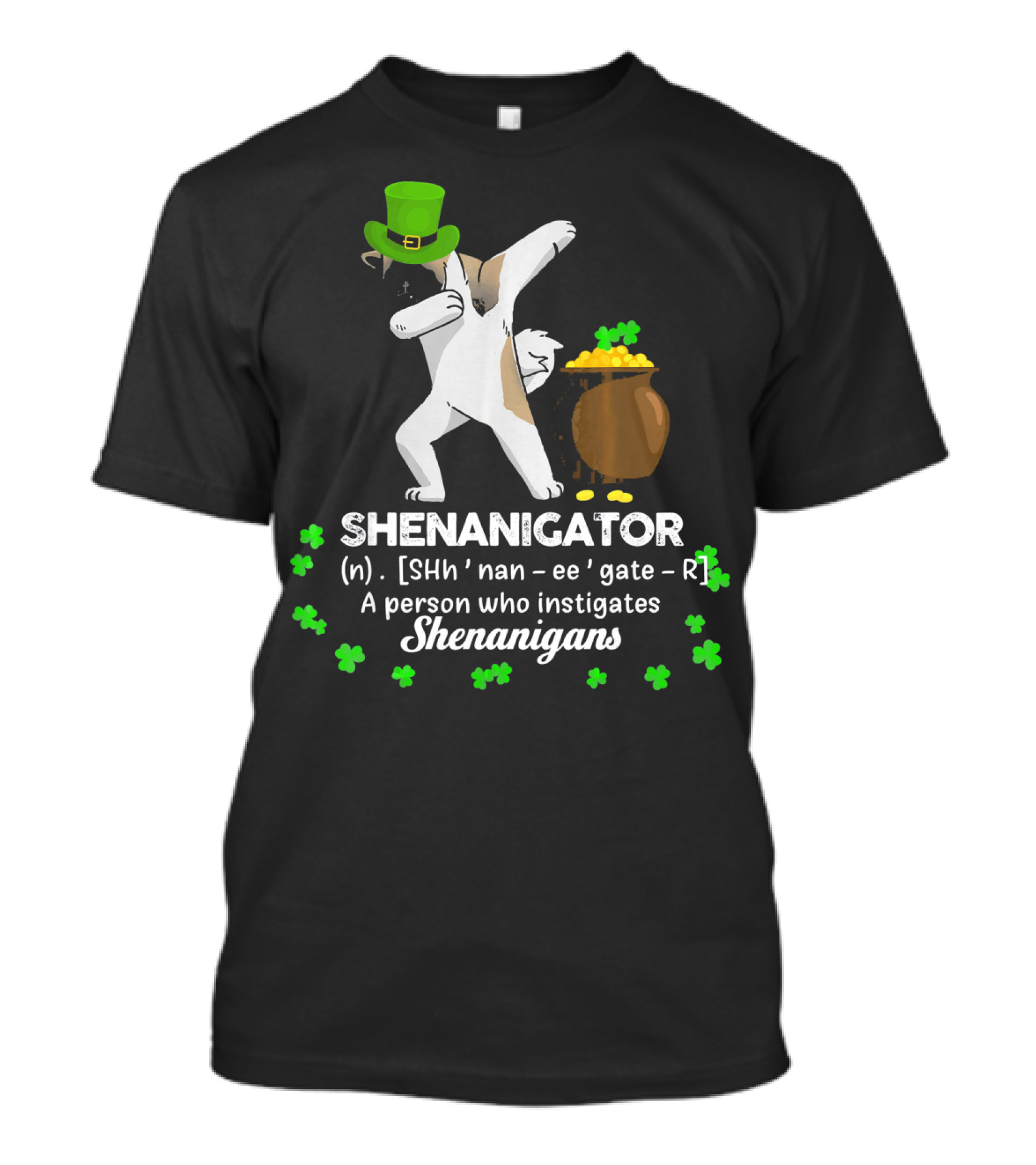 Shenanigator Akita Instigates Shenanigans With Lucky Green Hat And Gold T-Shirt