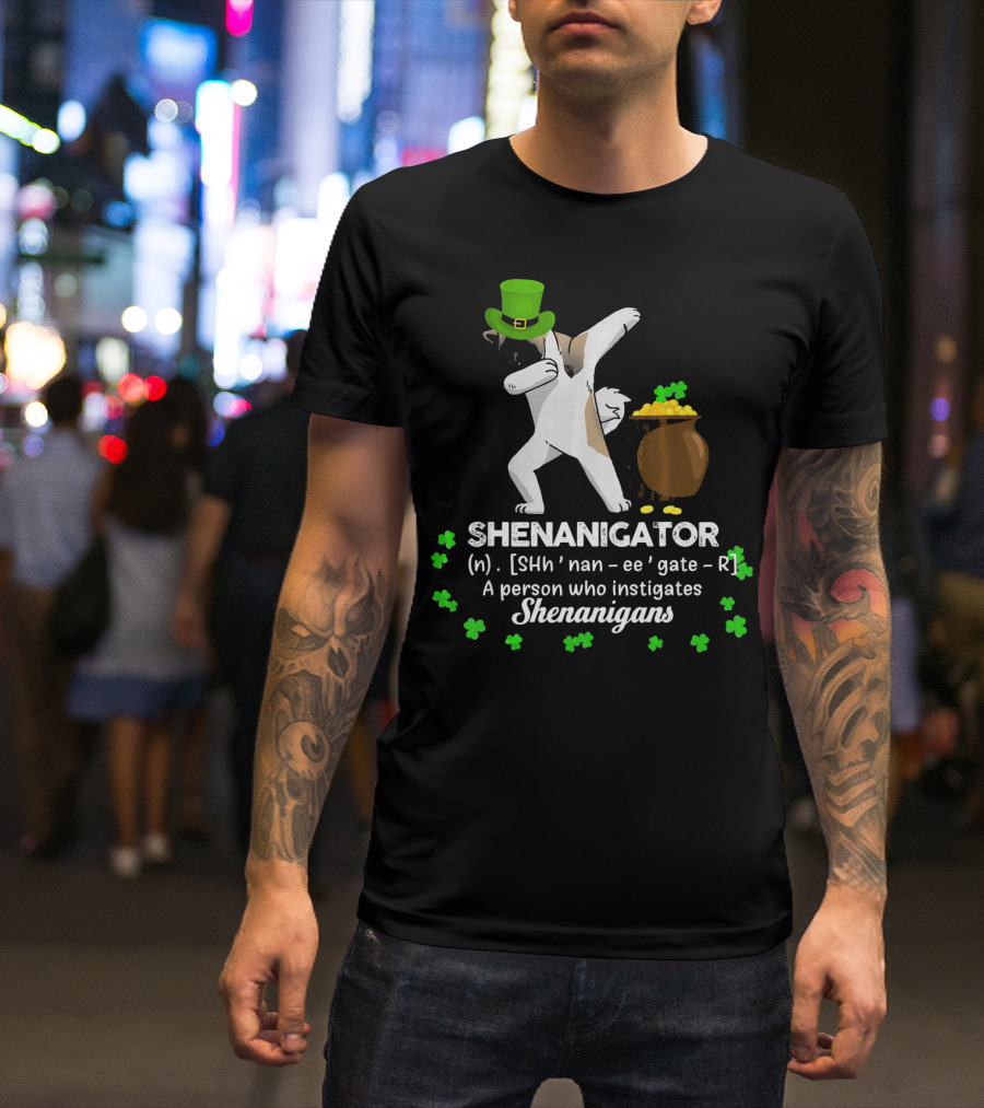 Shenanigator Akita Instigates Shenanigans With Lucky Green Hat And Gold T-Shirt