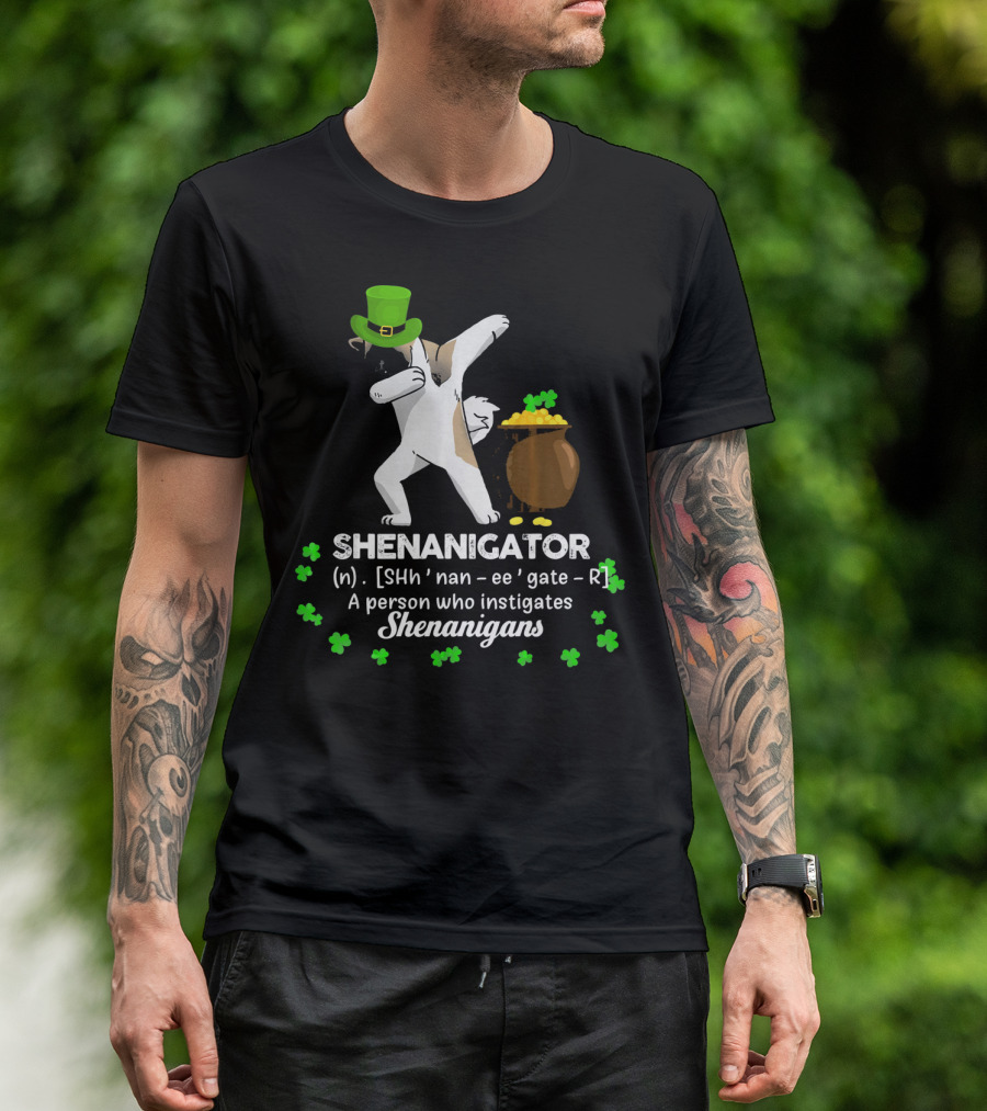 Shenanigator Akita Instigates Shenanigans With Lucky Green Hat And Gold T-Shirt