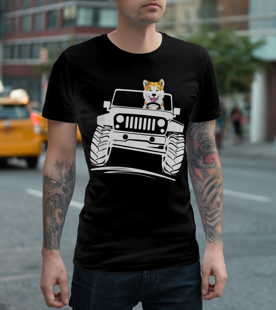 Akita Driving Jeep OffRoad Adventure Dog T-Shirt