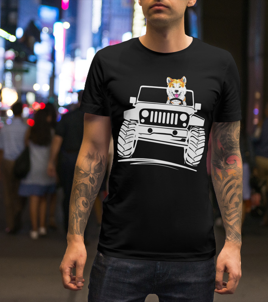 Akita Driving Jeep OffRoad Adventure Dog T-Shirt