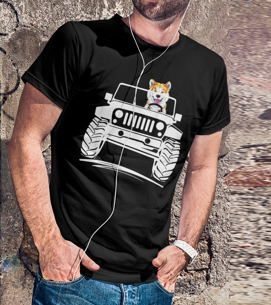 Akita Driving Jeep OffRoad Adventure Dog T-Shirt
