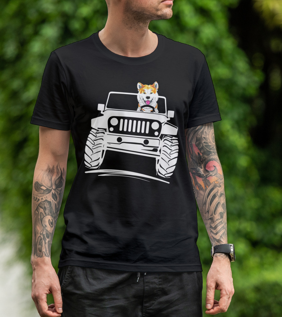 Akita Driving Jeep OffRoad Adventure Dog T-Shirt