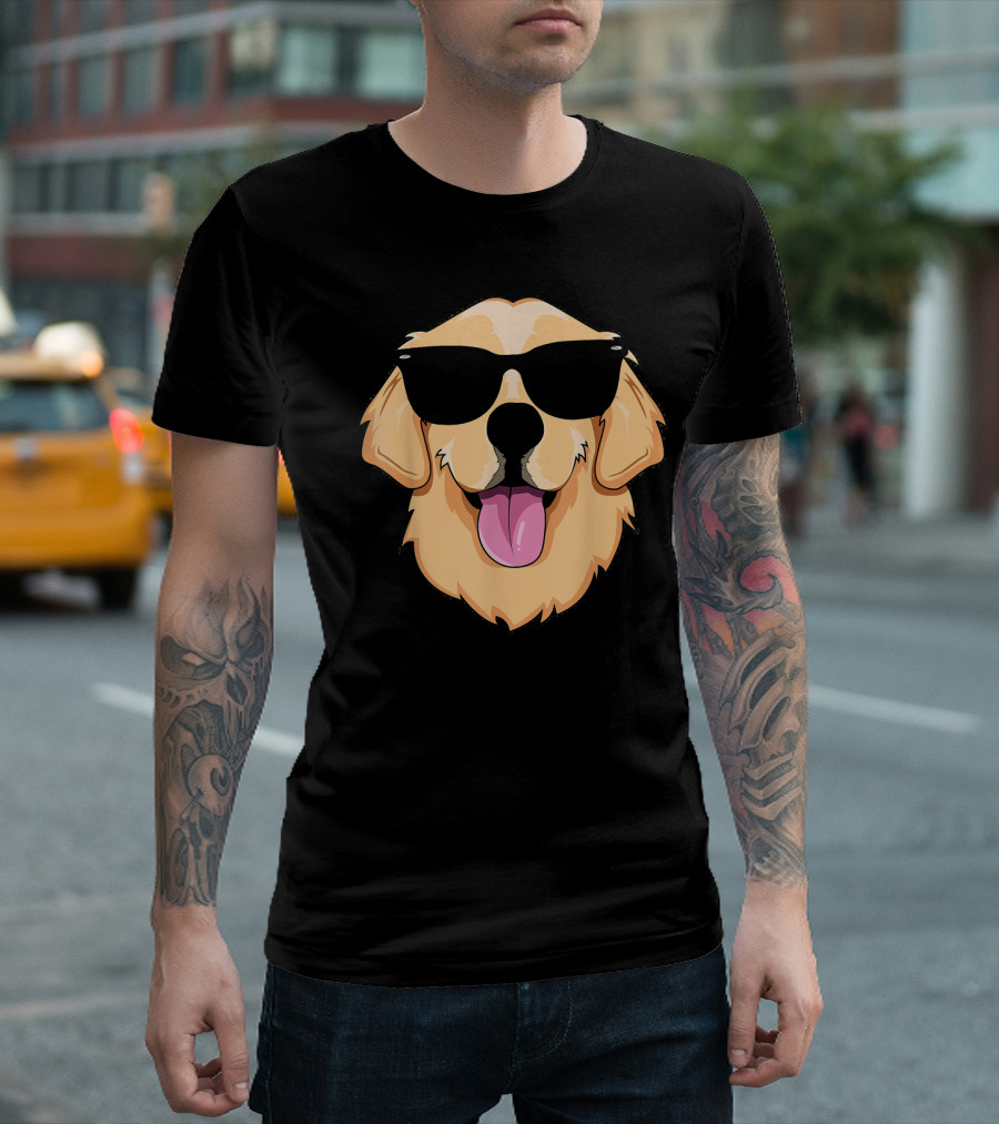 Golden Retriever Wearing Cool Sunglasses with Tongue Out T-Shirt