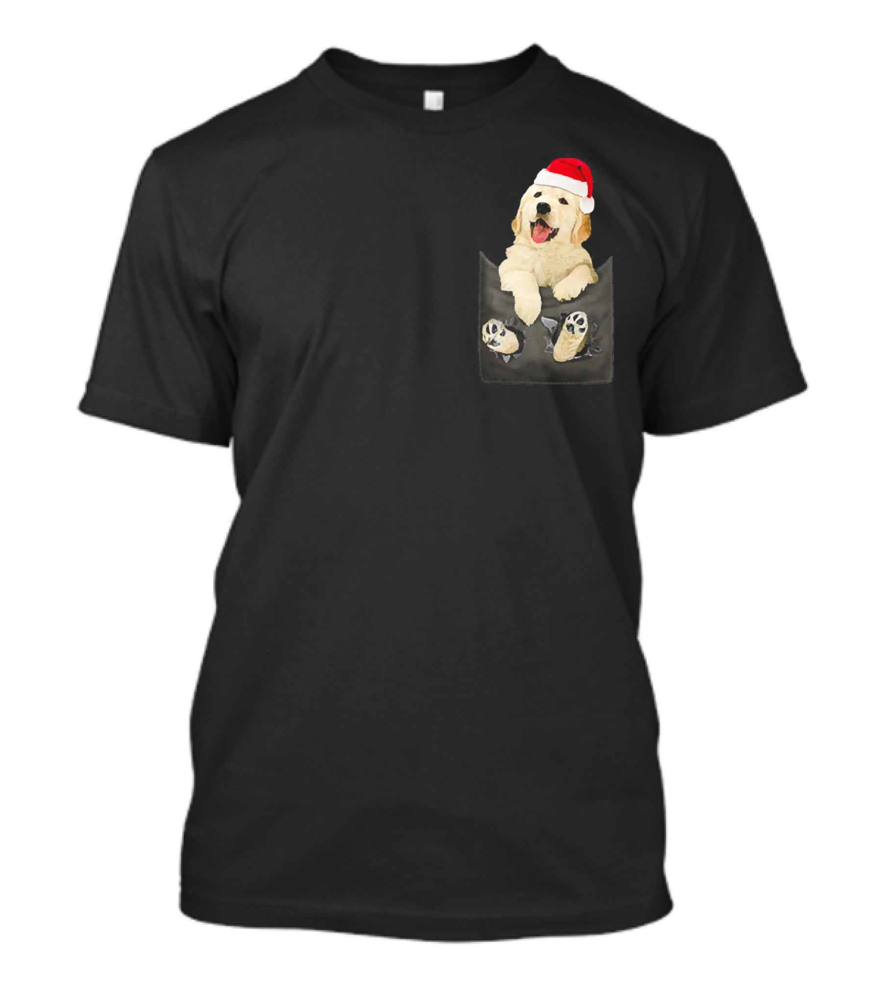 Golden Retriever In Pocket Santa Hat Christmas T-Shirt