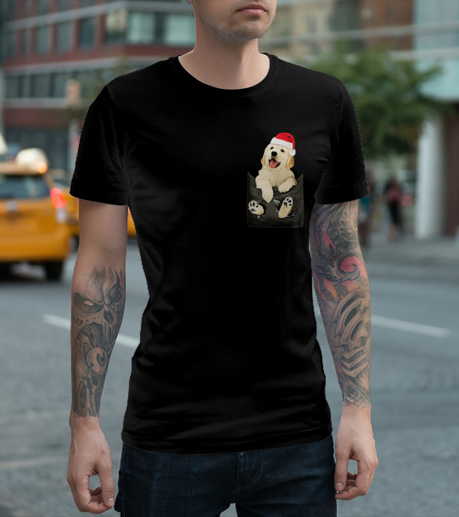 Golden Retriever In Pocket Santa Hat Christmas T-Shirt