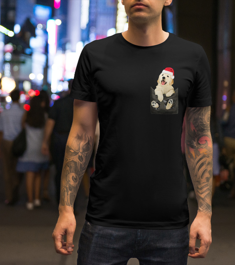 Golden Retriever In Pocket Santa Hat Christmas T-Shirt