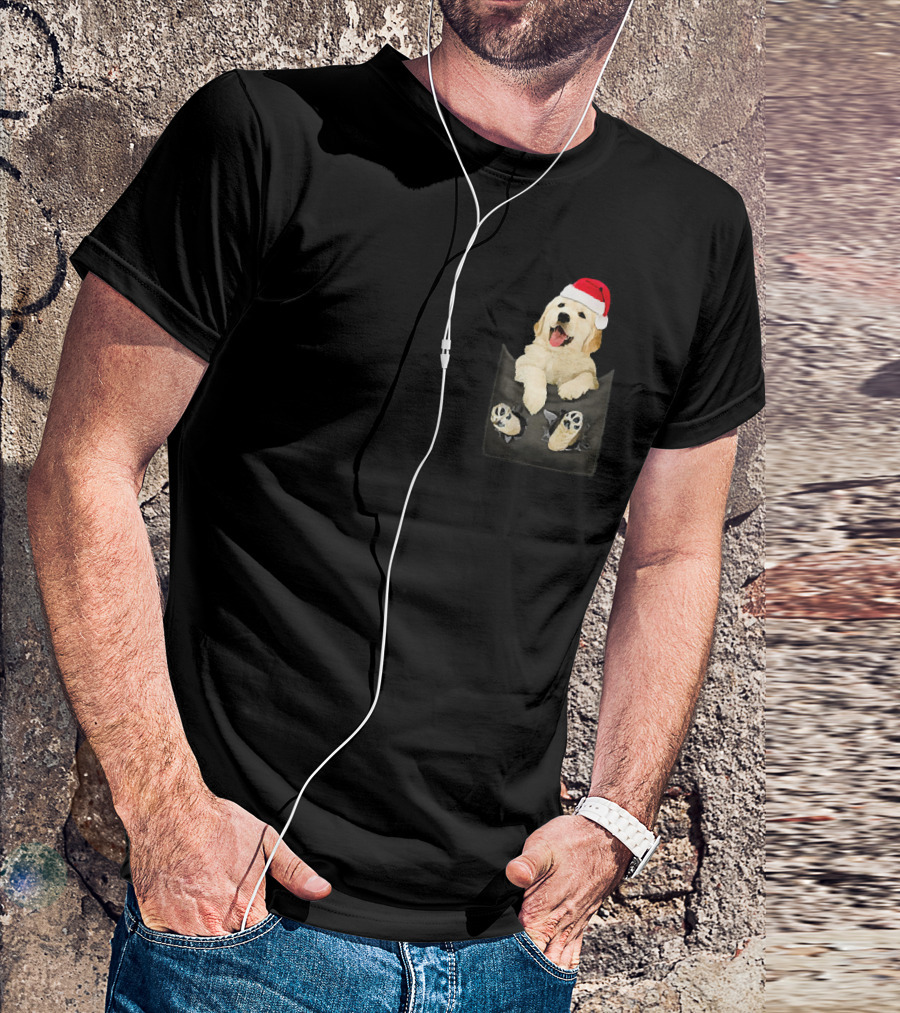 Golden Retriever In Pocket Santa Hat Christmas T-Shirt