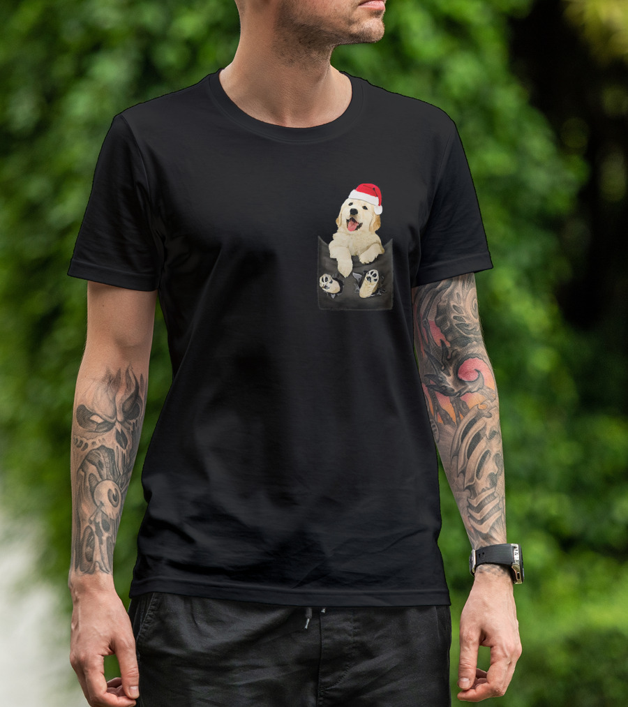 Golden Retriever In Pocket Santa Hat Christmas T-Shirt