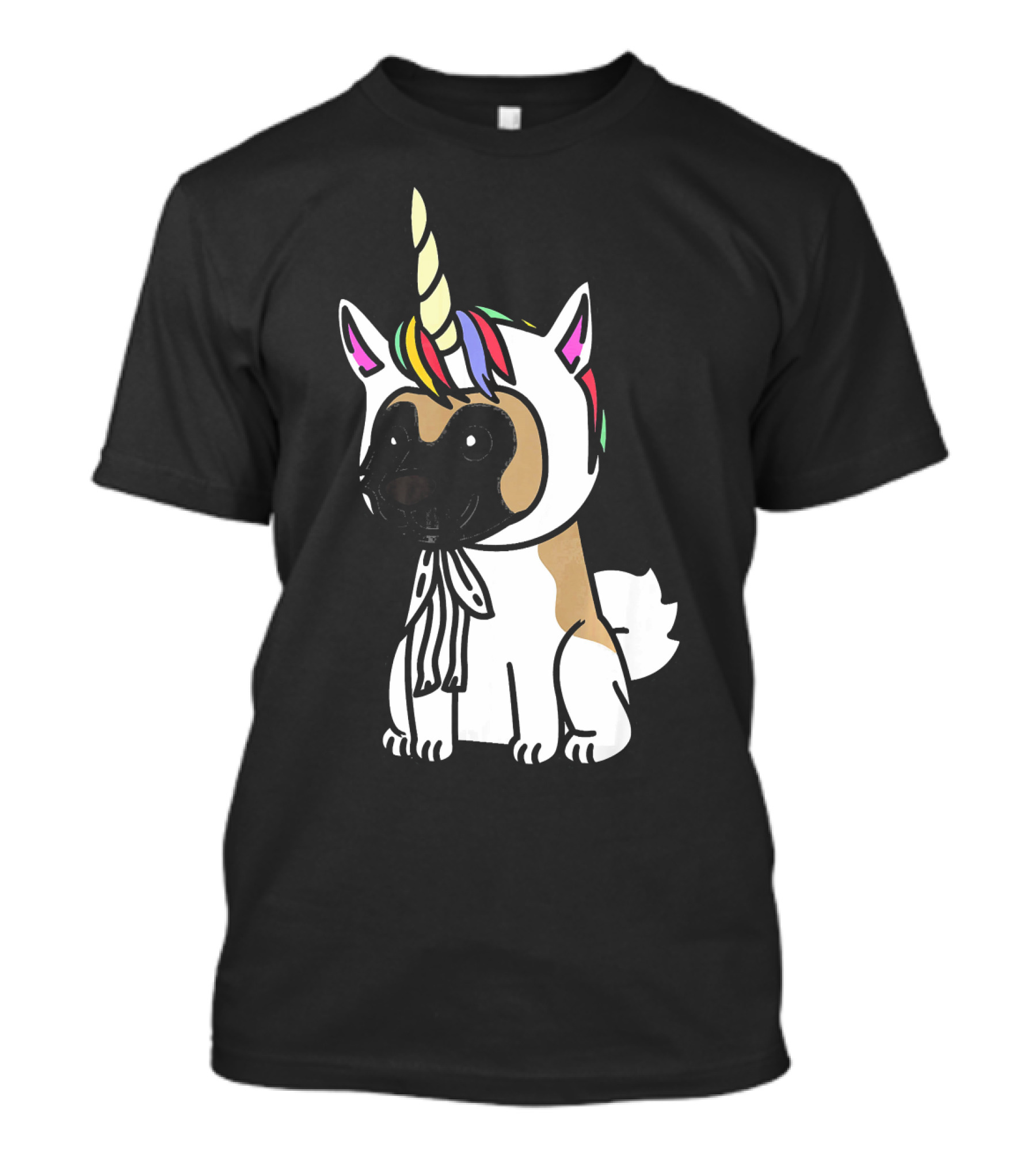 Akita Dog With Rainbow Unicorn Hat Funny T-Shirt