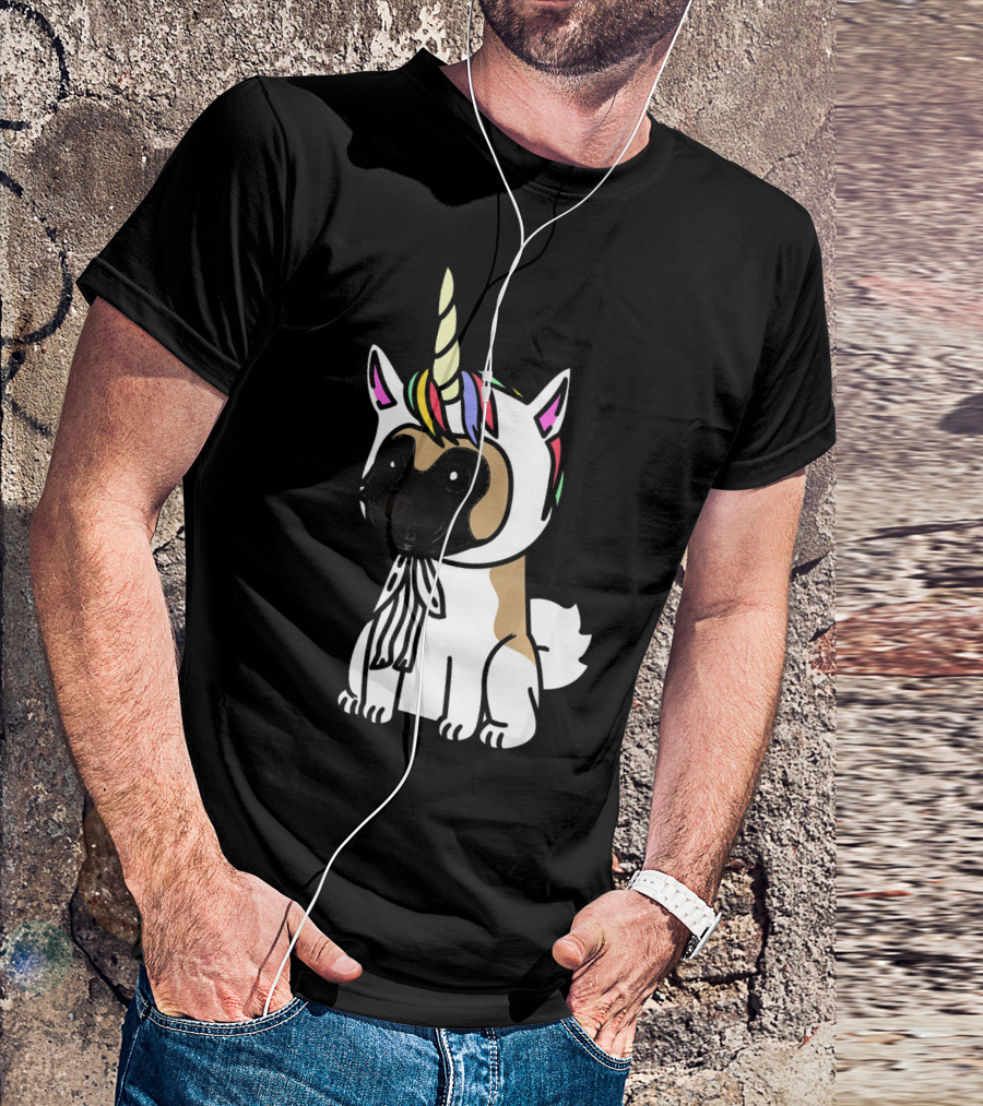 Akita Dog With Rainbow Unicorn Hat Funny T-Shirt