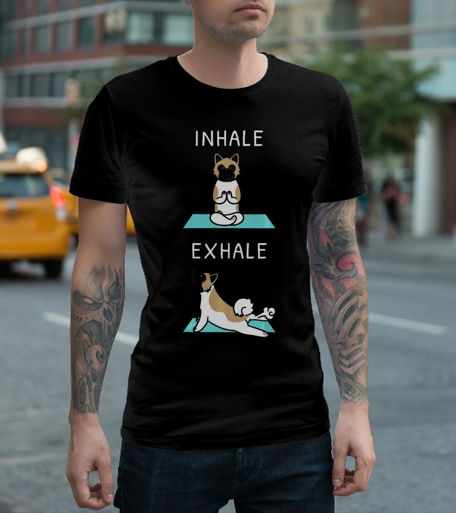 Inhale Exhale Akita Yoga Funny Dog On Mat T-Shirt