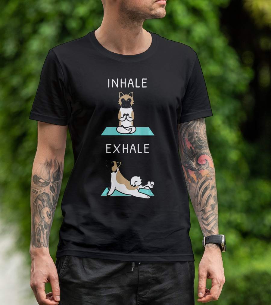 Inhale Exhale Akita Yoga Funny Dog On Mat T-Shirt