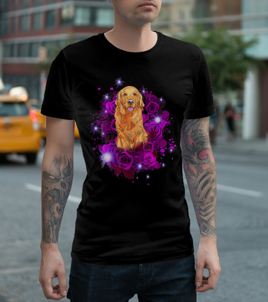 Labrador Retriever Surrounded by Purple Roses and Sparkles T-Shirt