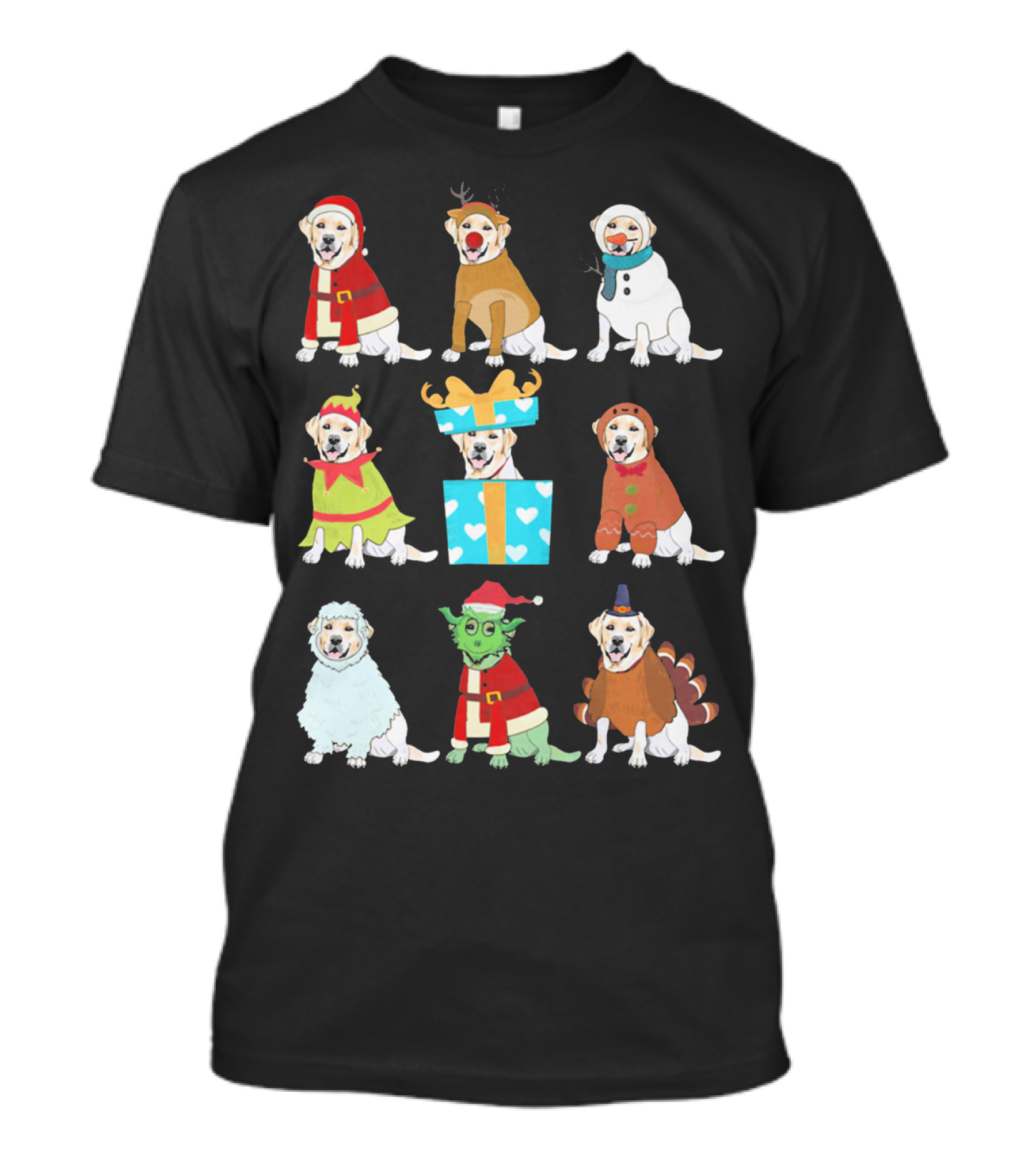Labrador Christmas Santa Reindeer Snowman Elf Present Gingerbread Sheep Yoda Turkey T-Shirt