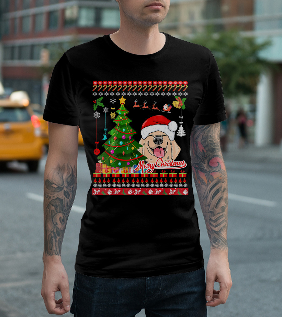 Merry Christmas Labrador Retriever Dog Santa Hat Festive Tree Ugly T-Shirt
