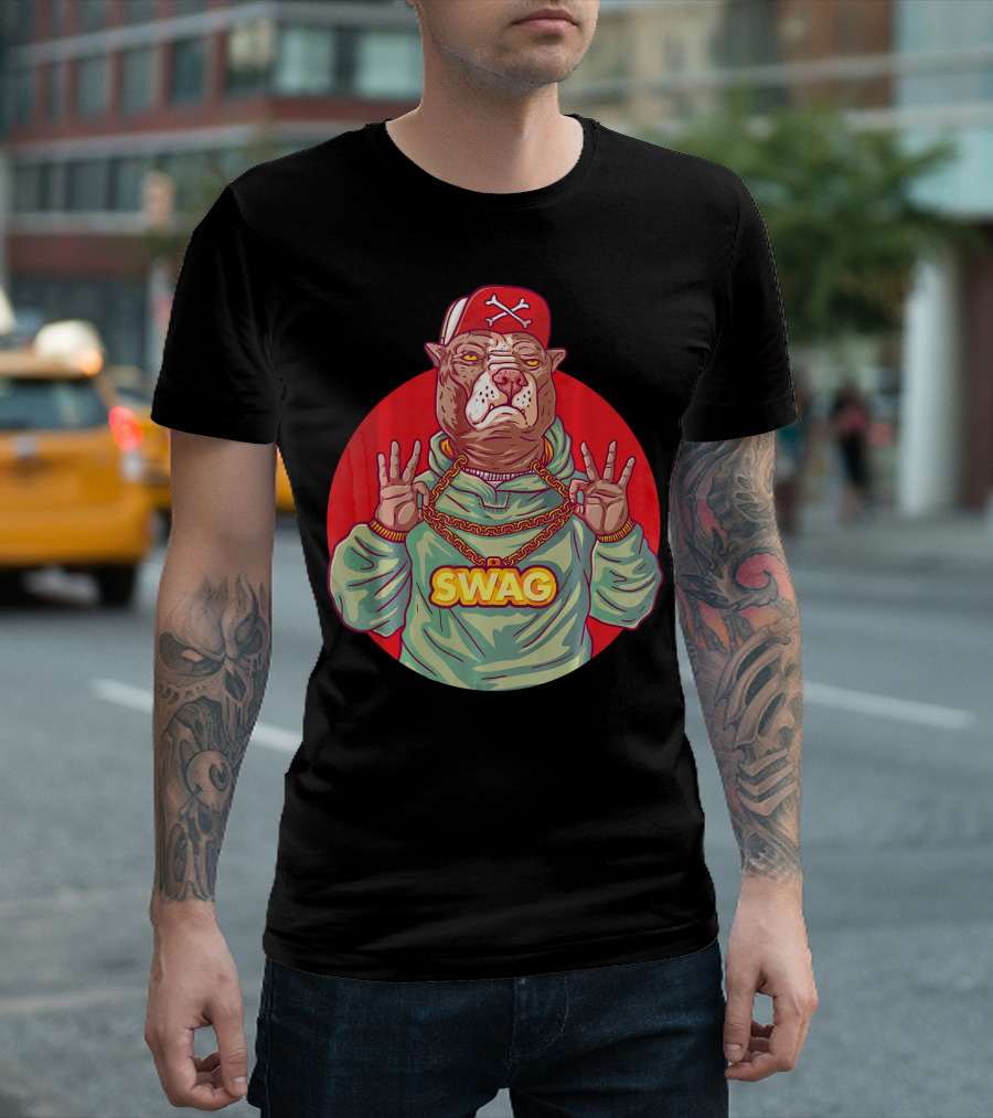 Swag Pit Bull Hip Hop Bulldog with Chain and Cap T-Shirt