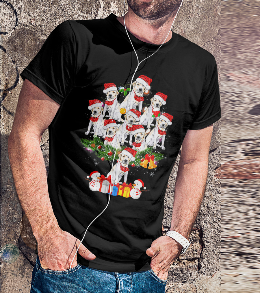 Labrador Retriever Christmas Tree With Santa Hats Snowmen And Presents T-Shirt