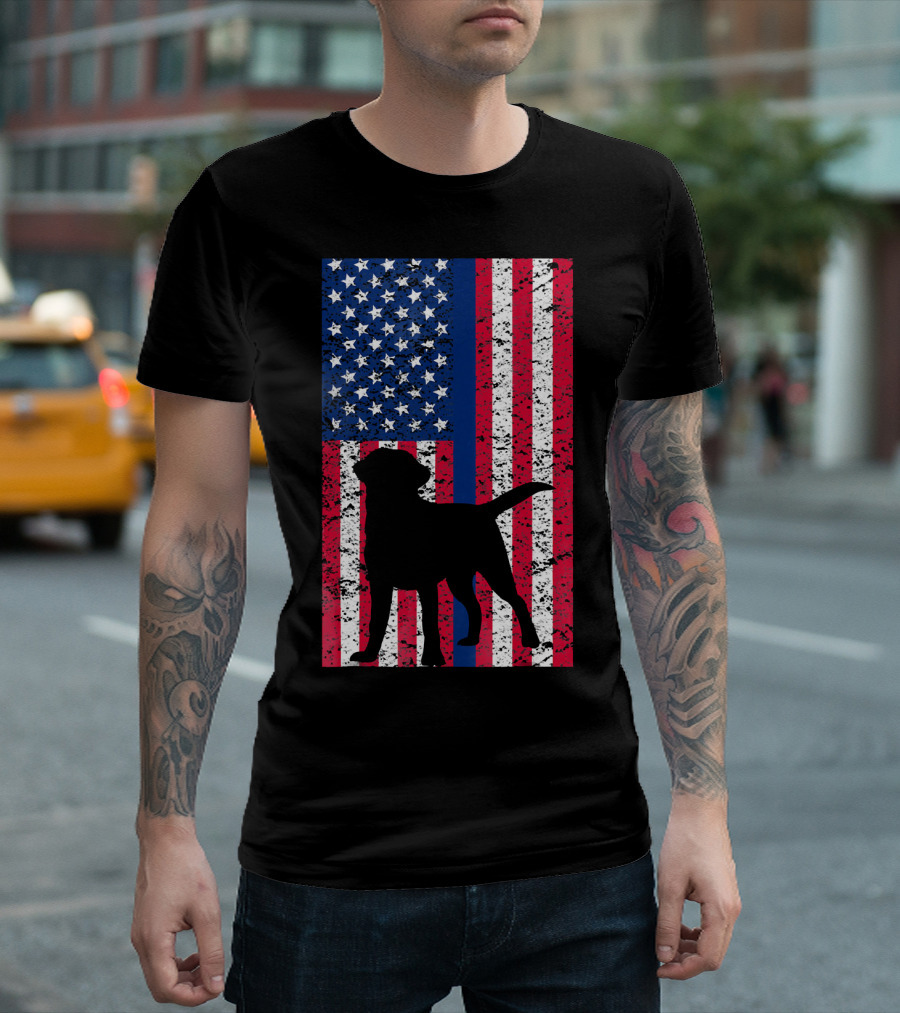 Labrador Retriever Dog Police Flag Thin Blue Line Stars Stripes T-Shirt
