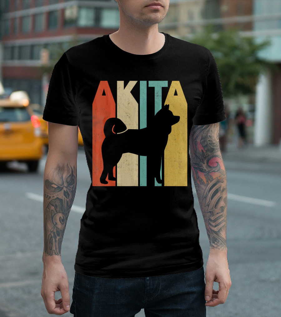 Vintage Retro Akita Silhouette Stripes T-Shirt
