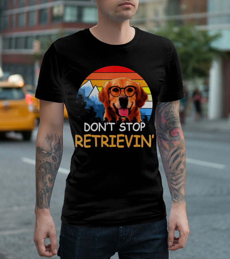Vintage Golden Retriever Don't Stop Retrievin' 80s Sunset With Sunglasses T-Shirt