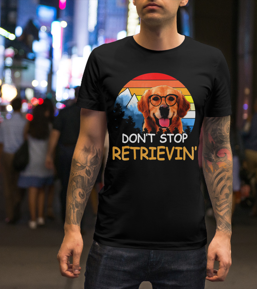 Vintage Golden Retriever Don't Stop Retrievin' 80s Sunset With Sunglasses T-Shirt