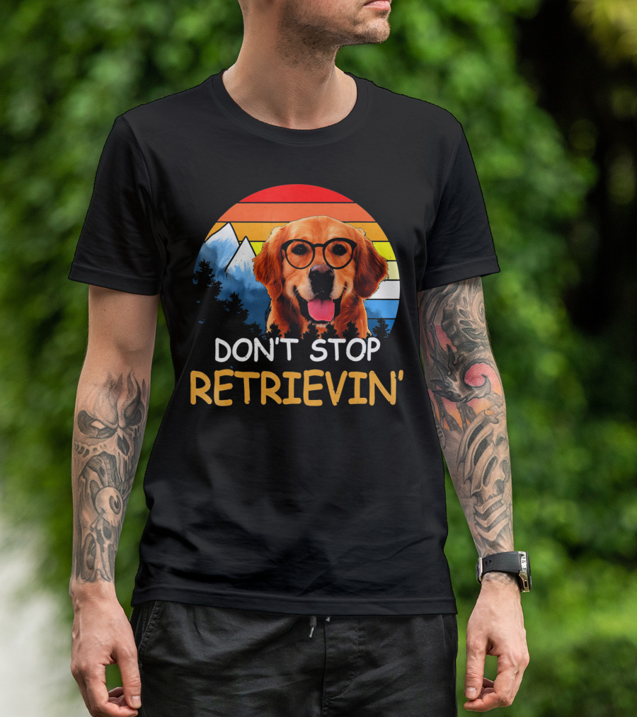 Vintage Golden Retriever Don't Stop Retrievin' 80s Sunset With Sunglasses T-Shirt