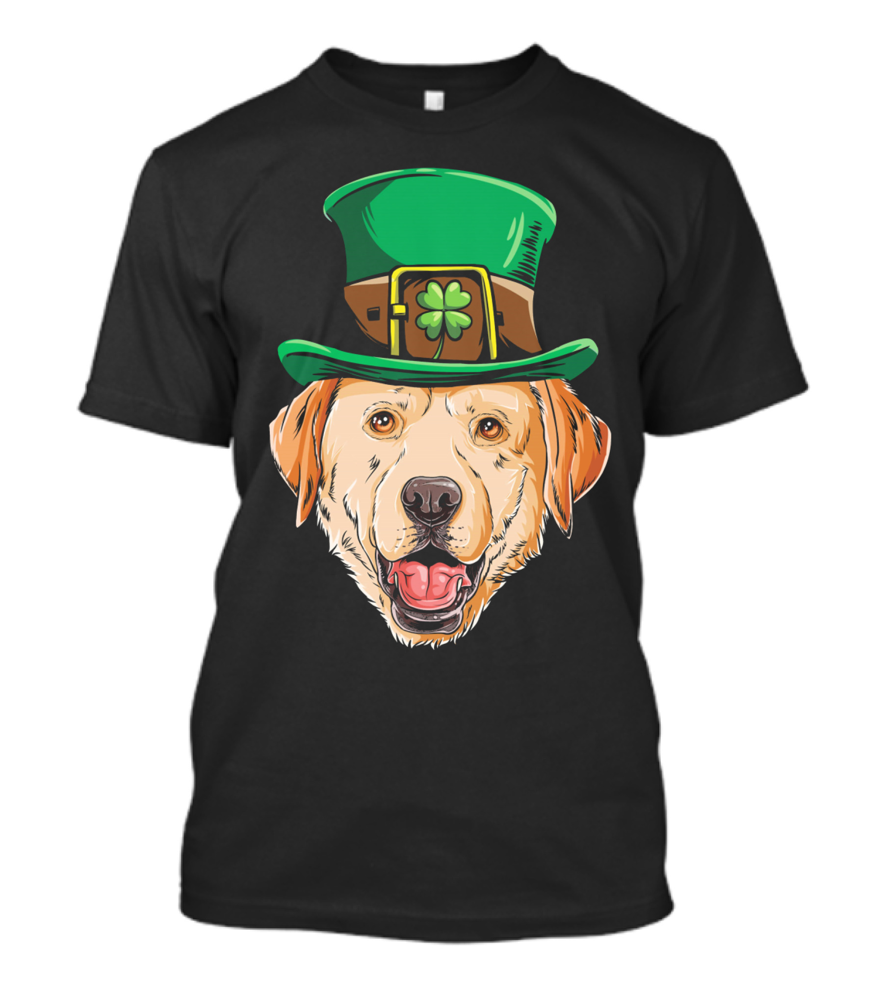 Labrador With Green Leprechaun Hat And Shamrock Buckle T-Shirt