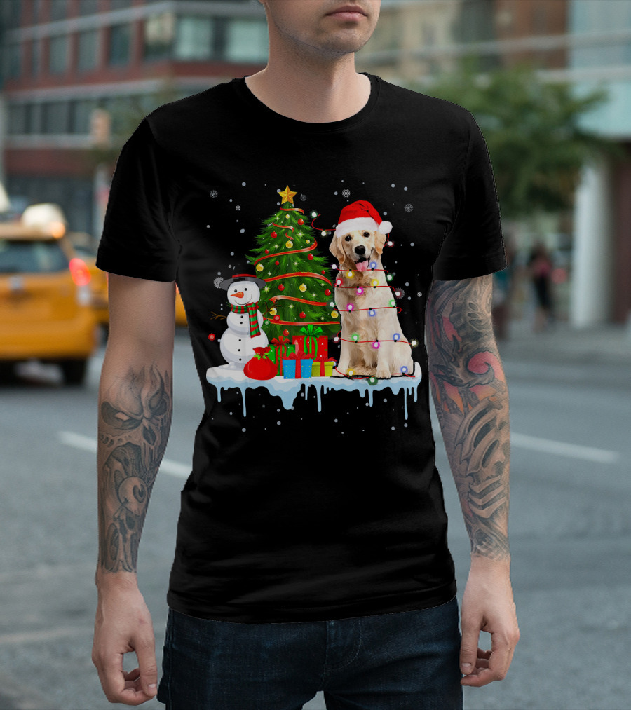 Labrador Retriever Santa Hat Christmas Tree Snowman Lights T-Shirt