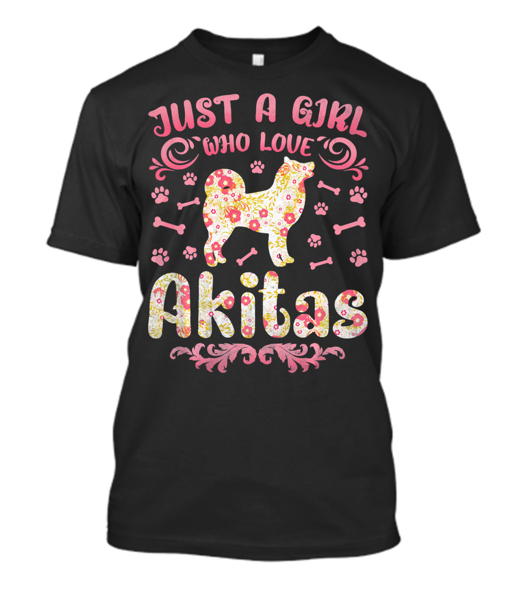Just A Girl Who Loves Akitas Flower Dog T-Shirt