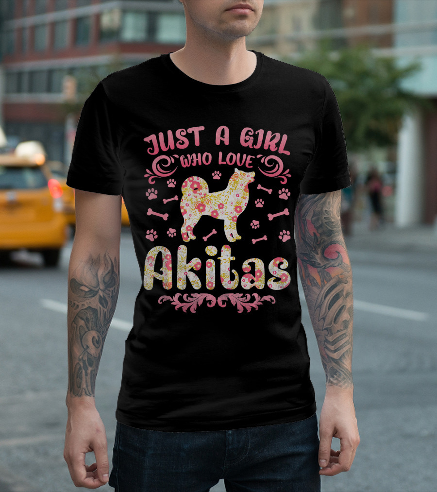 Just A Girl Who Loves Akitas Flower Dog T-Shirt