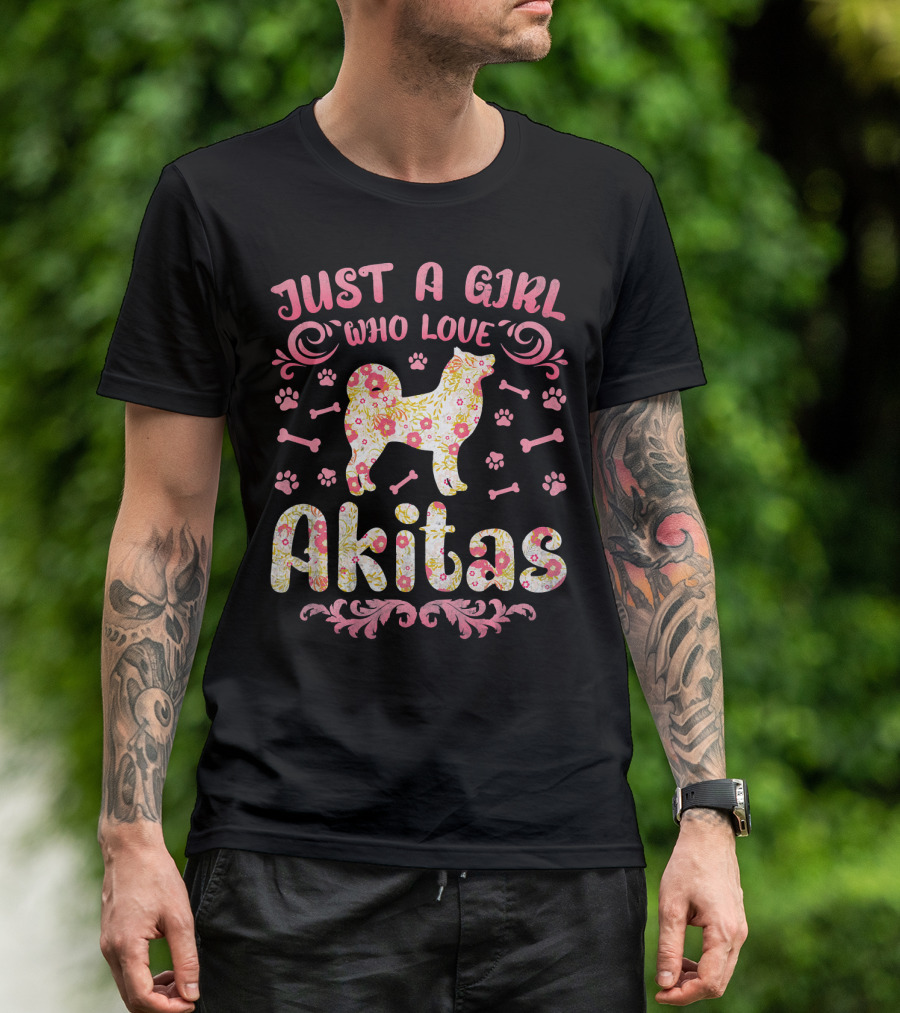 Just A Girl Who Loves Akitas Flower Dog T-Shirt