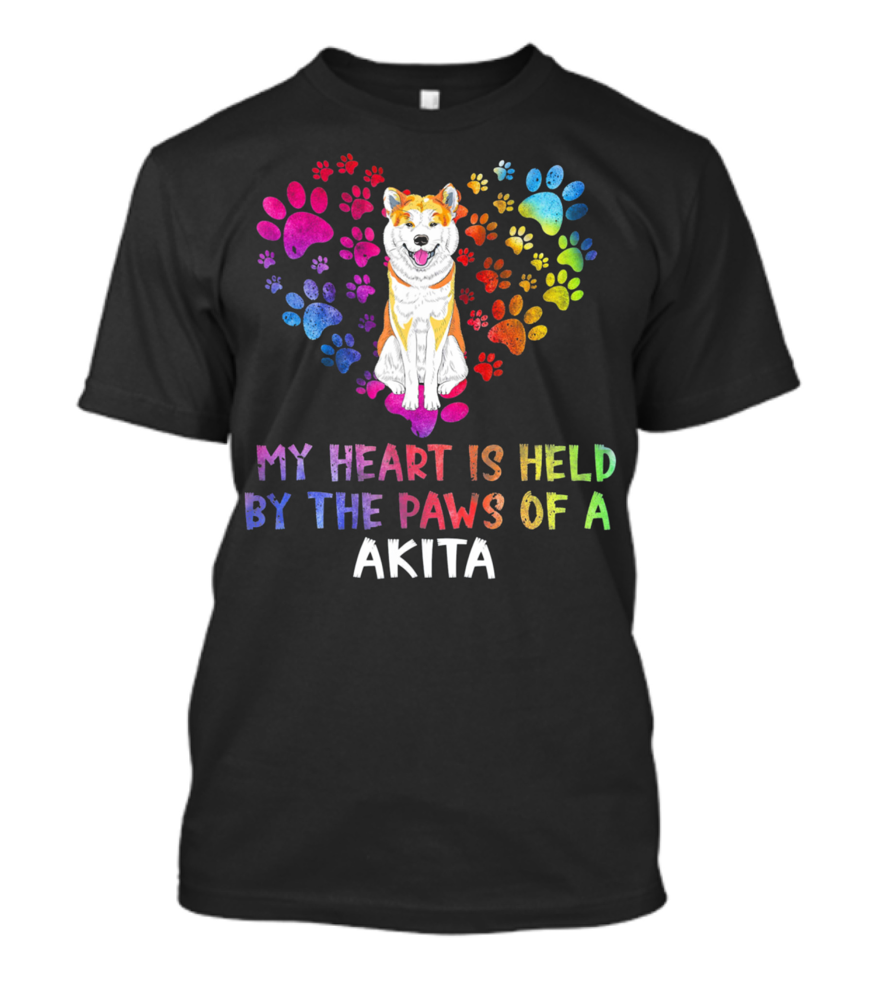 My Heart Is Held By The Paws Of A Colorful Akita Dog And Rainbow Heart Paws T-Shirt